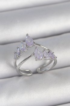 Evimdeyokyok Pirinç Gümüş Renk Mor Damla Zirkon Taşlı Taç Model Kadın Yüzük Tj-Byk3714