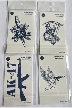 Airbrush Tattoo Savaş 4 Adet Minimal 11X8 Cm 3 Hafta Kalıcı Yarı Kalıcı Geçici Dövme