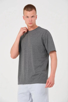 ALYAM BAGS Unisex Düz Biskilet Yaka Oversize T-shirt - Füme