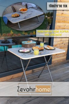 Zevahir Mobilya Dekorasyon 60 x 90 cm HEM Masa HEM Sofra TEK Üründe Montajlı Metal Ayaklı Mutfak Masası ve YER Sofrası
