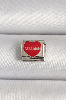 Tj 316L Çeli̇k Gümüş Renk  Best Man  Yazılı Kırmızı Kalp İşlemeli̇ Nomi̇nati̇on Charm Tj-Bc1208