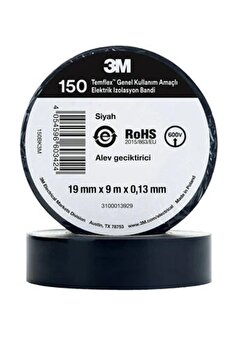 3M Siyah İzole Elektrik Bantı (0,13mmx19mmx9,14Metre) Elektrik Bandı SİYAH 3m