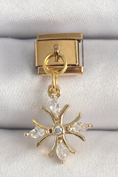 Tj 316L Çeli̇k Gold Renk Sallantı Zi̇rkon Taşlı Kar Tanesi̇ Model Nomi̇nati̇on Charm Tj-Bc1341