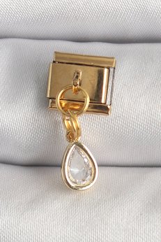 Evimdeyokyok 316L Çelik Gold Renk Sallantı Damla Zirkon Taşlı Nomination Charm Tj-Bc1345