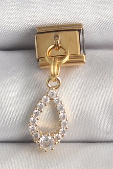 Evimdeyokyok 316L Çelik Gold Renk Sallantı Zirkon Taşlı Damla Model Nomination Charm Tj-Bc1372