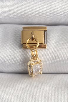 Evimdeyokyok 316L Çelik Gold Renk Sallantı Zirkon Taşlı Kare Model Nomination Charm Tj-Bc1348