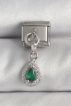 Evimdeyokyok 316L Çelik Gümüş Renk Sallantı Yeşil Zirkon Taşlı Damla Model Nomination Charm Tj-Bc1383
