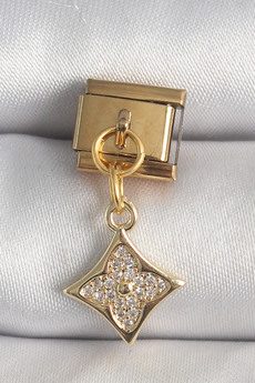 Evimdeyokyok 316L Çelik Gold Renk Sallantı Zirkon Taşlı Çiçek İşlemeli Nomination Charm Tj-Bc1355