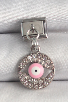 Evimdeyokyok 316L Çelik Gümüş Renk Sallantı Zirkon Taşlı Pembe Göz Model Nomination Charm Tj-Bc1373
