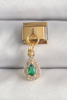 Evimdeyokyok 316L Çelik Gold Renk Sallantı Damla Yeşil Zirkon Taşlı Nomination Charm Tj-Bc1349
