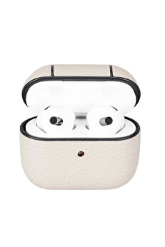 gizmurstore Apple AirPods 3.nesil Uyumlu Deri Kılıf Juni ERC3 Bej