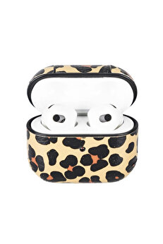 gizmurstore Apple AirPods 3.nesil Uyumlu Deri Kılıf Juni LEO-NE Leopar