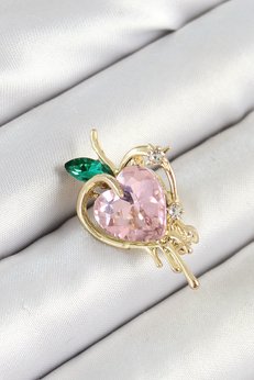 Evimdeyokyok Pembe Ve Yeşil Zirkon Taşlı 3D Eriyen Kalp Figürlü Gold Renk Kadın Broş Tj-Br438