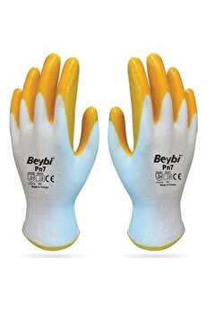 Beybi Işçi Eldiveni Nitril Pn7 Beyaz Sarı Çift 10 Numara 5 Çift 0017