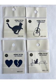 Airbrush Tattoo Kedi 4 Adet Birden Minimal 3 Hafta Kalıcı Geçici Dövme Seti