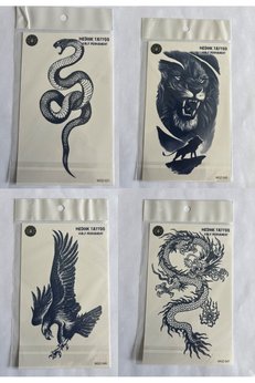 Airbrush Tattoo Vahşi 4 Adet Birden3 Hafta Kalıcı Geçici Yapıştırma Dövme 18X11 Cm