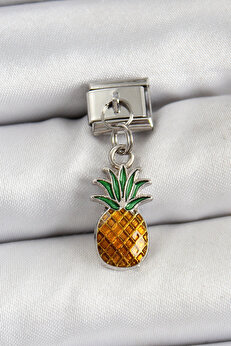 Tj 316L Çeli̇k Sallantılı Ananas Model Gümüş Renk Nomi̇nati̇on Charm Tj-Bc1468