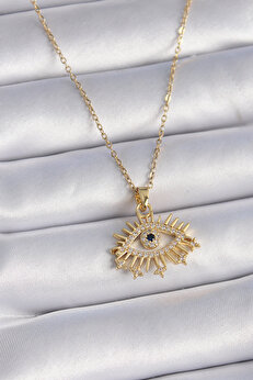 Toptan Bulurum 316L Çelik Gold Renk Zincir Zirkon Taşlı Göz Figür Kadın Ke