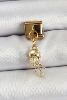 Tj 316L Çeli̇k Sallantılı Zi̇rkon Taşlı Deni̇z Anası Model Gold Renk Nomi̇nati̇on Charm Tj-Bc1427