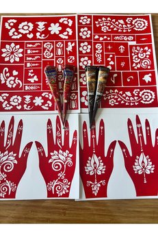 Airbrush Tattoo 2 Siyah 2 Kına Rengi 4 Tüp Kına Ve 4 Sayfa Kalıp Seti