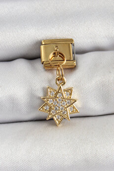 Tj 316L Çeli̇k Sallantılı Zi̇rkon Taşlı Yıldız Model Gold Renk Nomi̇nati̇on Charm Tj-Bc1416