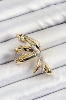 Evimdeyokyok Pirinç Zirkon Taşlı Sıkıştırma Sağ Kıkırdak Gold Renk Kadın Küpe Tj-Bkp10756