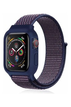 CepteToptan Apple Watch 38mm Hasırlı Cırtcırtlı Kasalı Kordon - Lacivert-Mürdüm - DROPX3975-3438