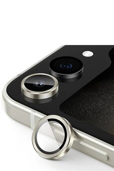 CepteToptan Samsung Galaxy Z Flip 5 Valdez Metal Kamera Lens - Krem - DROPX6725-2770