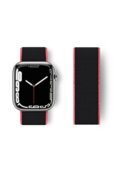Toptan Bulurum Apple Watch 38mm Hasırlı Cırtcırtlı Kordon - Pembe-Siyah