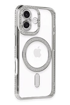 Toptan Bulurum iPhone 16 Kılıf Joke Simli Magneticsafe Kılıf - Gümüş