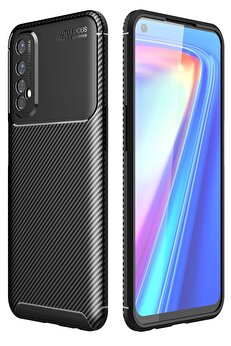 Toptan Bulurum Realme 7 Kılıf Auto Focus Karbon Kapak - Siyah
