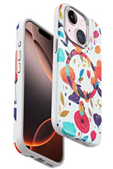 ONEGIF iPhone 14 Flower Series Magsafe Kapak - Beyaz