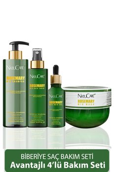 NatuCare 4'lü Biberiye Saç Bakım Set Dökülme karşıtı Hızlı Uzama Etkiki Onarıcı