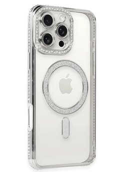 Toptan Bulurum iPhone 16 Pro Kılıf Joke Simli Magneticsafe Kılıf - Gümüş