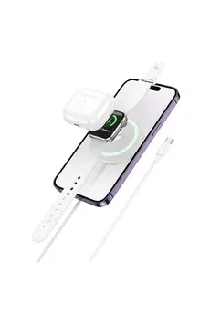 CepteToptan HOCO CW50 15W + Apple Watch+iPhone 3in1 Kablosuz Manyetik Hızlı Şarj Aleti-(1 - DROPX8405-1414