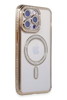 Toptan Bulurum iPhone 14 Pro Kılıf Joke Simli Magneticsafe Kılıf - Gold