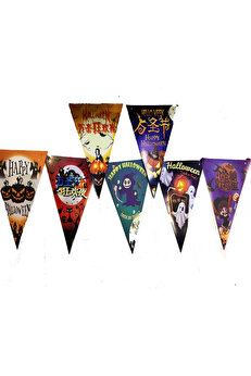 Teti̇kteknoloji̇ Bfs Nessi̇world Lüks Baskılı Üçgen Model Halloween Banner Süs Bayrak 8 Li̇