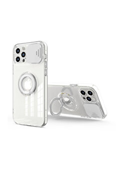 gizmurstore Ally iPhone 13 Pro Max 6.7inç Kılıf Sürgülü Kamera Lens Korumalı Yüzük Stan - GMS3592-7059