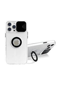gizmurstore Ally iPhone 12 Pro Max Kılıf Sürgülü Kamera Lens Korumalı Yüzük Standlı Sil - GMS5854-4936