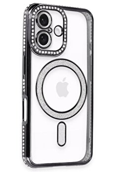 Toptan Bulurum iPhone 16 Kılıf Joke Simli Magneticsafe Kılıf - Siyah