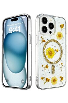 Toptan Bulurum iPhone 14 Pro Kılıf Daisy Simli Magsafe Kapak - Gold - DROPX7915-8731