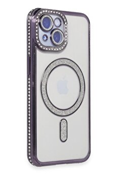 Toptan Bulurum iPhone 14 Kılıf Joke Simli Magneticsafe Kılıf - Derin Mor