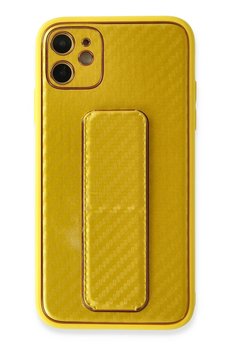 CepteToptan iPhone 12 Kılıf Coco Karbon Standlı Kapak - Sarı - DROPX7040-7406
