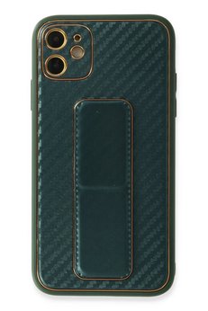 CepteToptan iPhone 12 Kılıf Coco Karbon Standlı Kapak - Yeşil - DROPX2631-7893