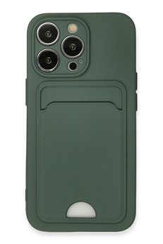 CepteToptan iPhone 13 Pro Kılıf Kelvin Kartvizitli Silikon - Koyu Yeşil - DROPX3031-7500