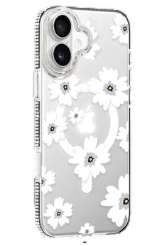 CepteToptan Apple iPhone 16 Floral Magsafe Kapak - Beyaz - DROPX6442-7537