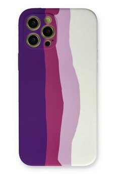 CepteToptan iPhone 12 Pro Max Kılıf Ebruli Lansman Silikon - Mor-Beyaz - DROPX8879-3032