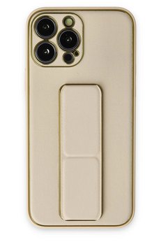 CepteToptan iPhone 13 Pro Kılıf Coco Deri Standlı Kapak - Gold - DROPX4644-5124