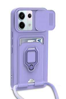 CepteToptan Xiaomi Redmi Note 13 Pro 5G Kılıf Zuma Kartvizitli Yüzüklü Silikon - Lila - DROPX2288-3260
