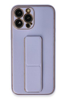 CepteToptan iPhone 13 Pro Max Kılıf Coco Deri Standlı Kapak - Lila - DROPX9713-3845